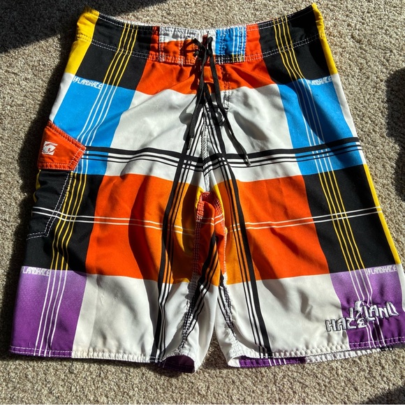 Island Haze Mens Board Shorts Orange Blue Print - Picture 1 of 4
